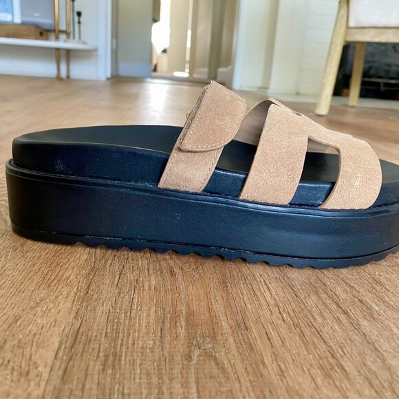 Steve Madden Bigmayven Flatform Slide Sandals in Tan Nubuck - 8M - Picture 6 of 14